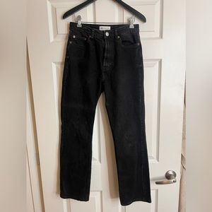 zara straight leg mid/high rise black jeans